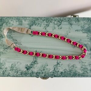J. Crew Pink Ribbon & Gold Chain Headband